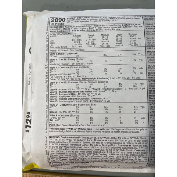 McCalls Sewing Pattern 2890 Witch Maid Nurse Misses Sizes All In One UNCUT - Picture 4 of 6